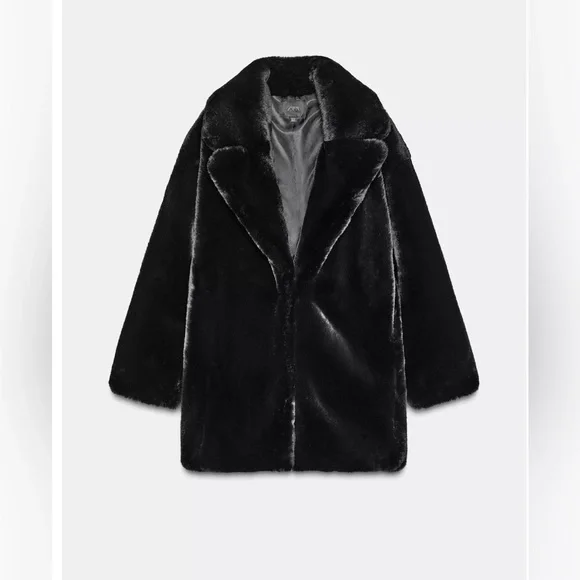 NWT Zara FAUX FUR COAT BLACK Teddy Jacket 1255 - Picture 5 of 5